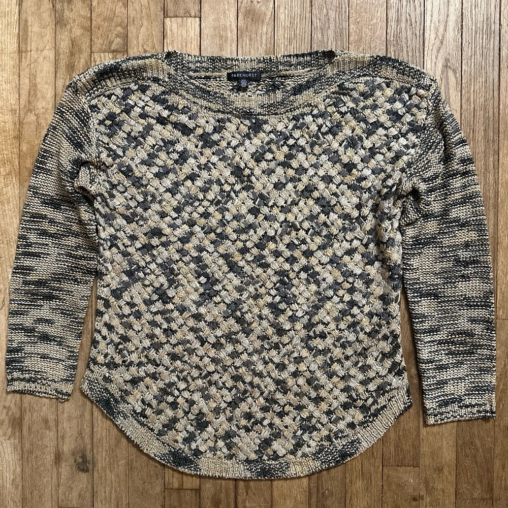 Parkhurst Textured Woven Fisherman Sweater Basket M‎ Long Sleeve Cozy Classic